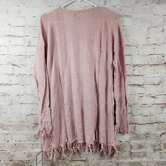 Lauren Moshi Gretta Sweater Dress Tunic Pink Love Potion Fringe Large NWT - Picture 5 of 9